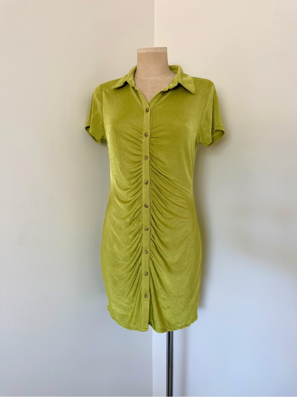 wild fable Orange Ruched Button-Down Mini Dress